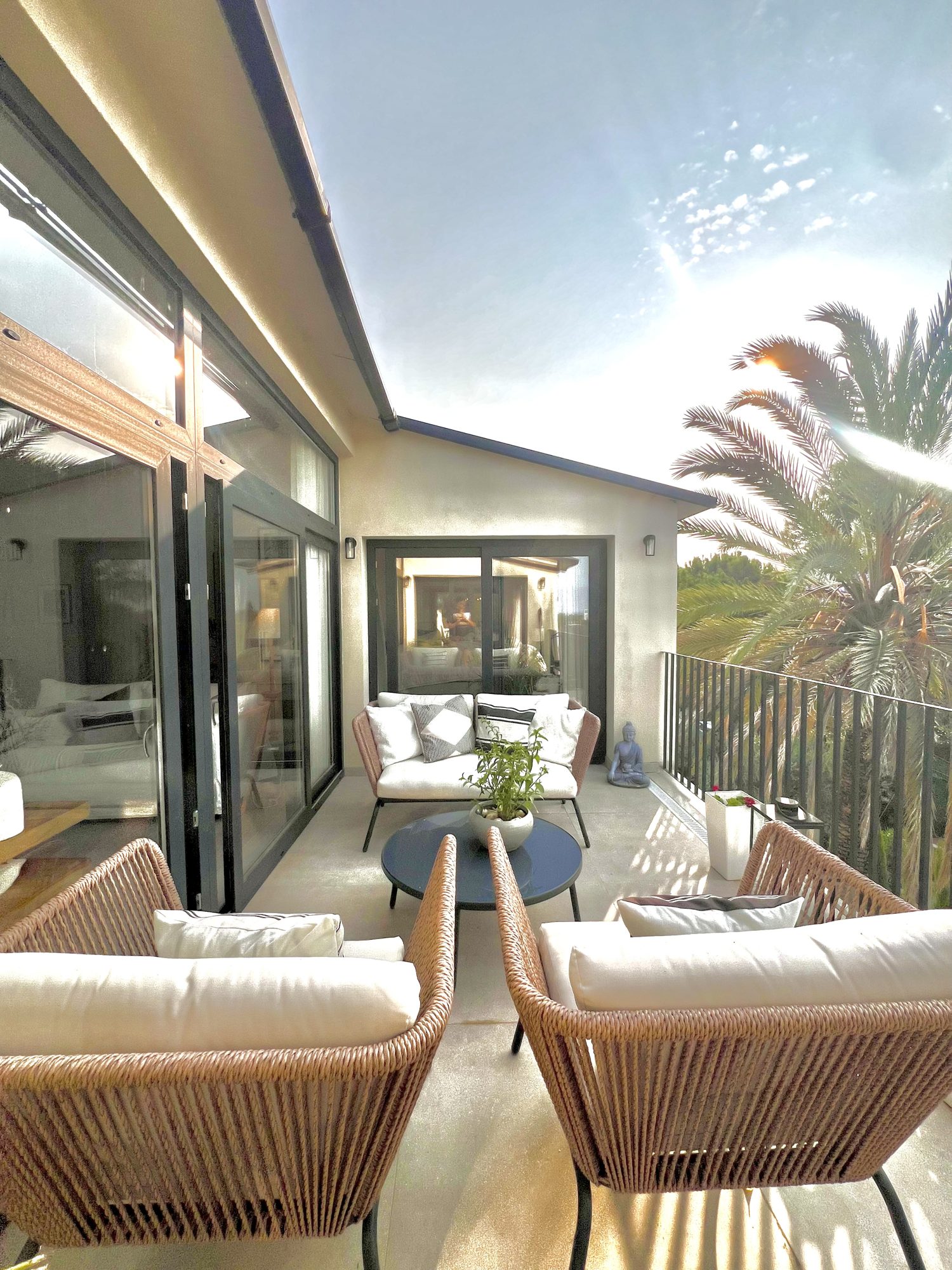 Ricmar — Terrace — a second living room, shaded through the middle of the day.