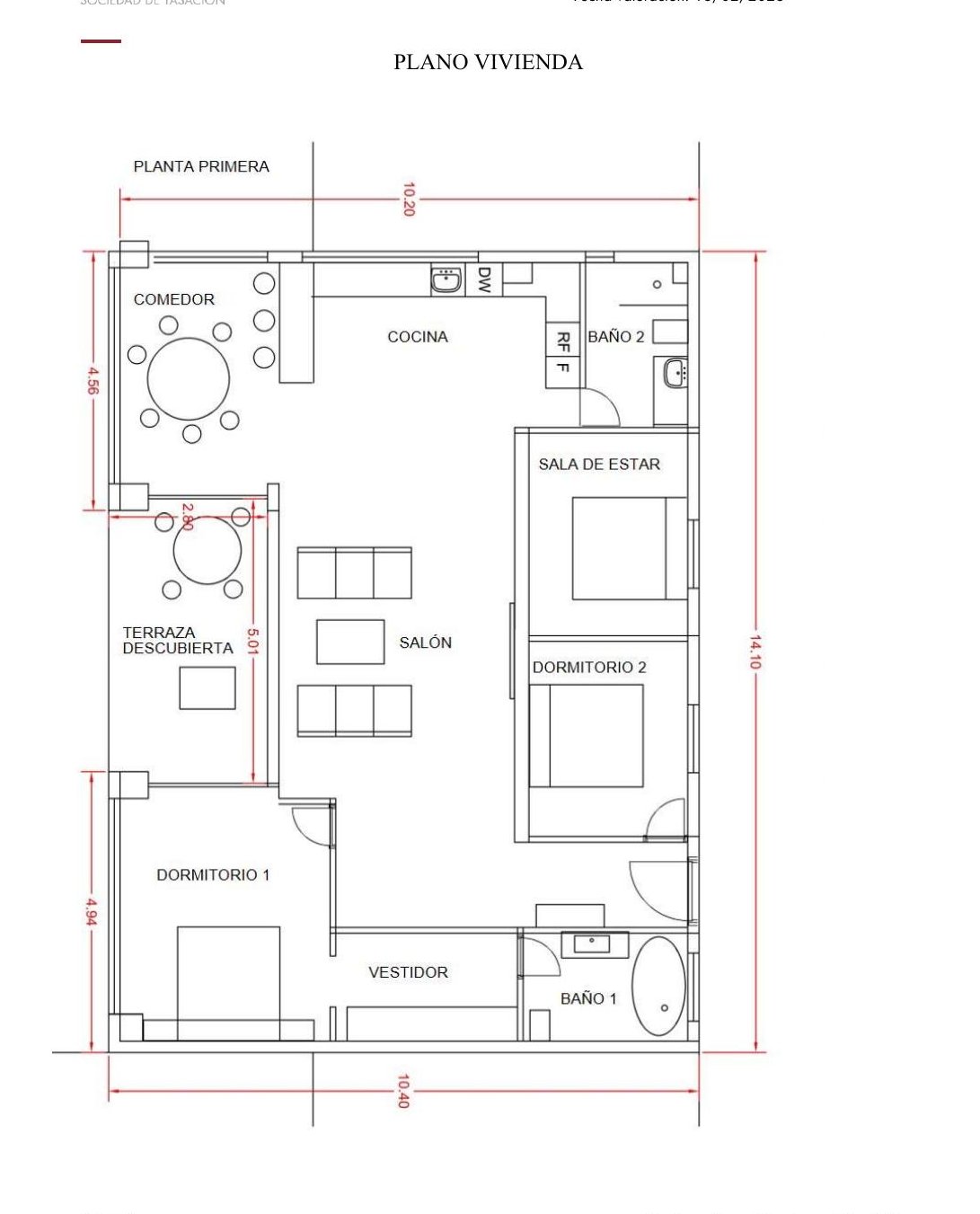 Ricmar — First floor — dining room, living room, three bedrooms and the covered terrace.