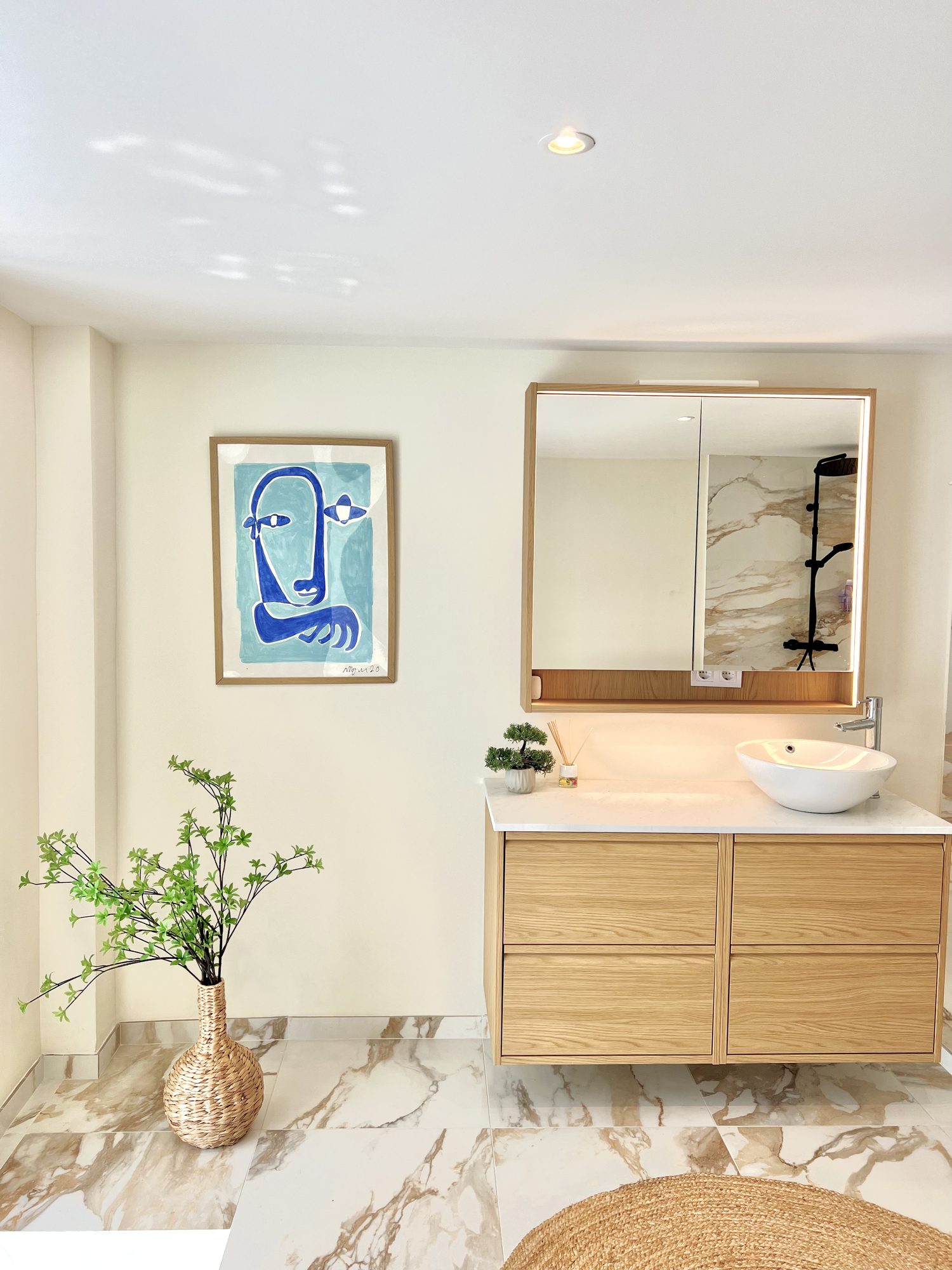 Ricmar — Pool house bathroom — stone and glass.